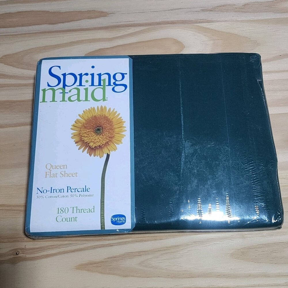 NEW Spring Maid 180 Thread Count Queen Flat Sheet 50/50 Cotton Poly Green USA